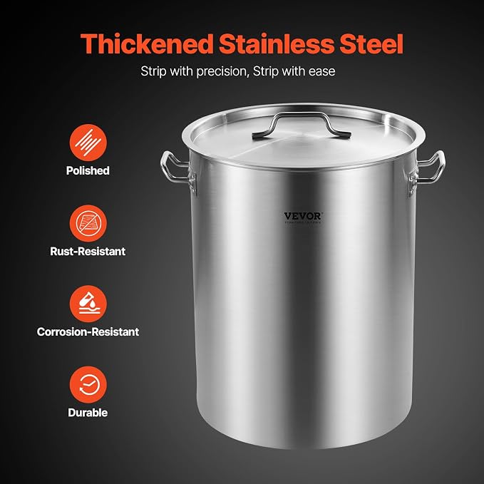 VEVOR Stainless Steel Stockpot, 36 Quart Cooking Pots, Cookware Sauce Pot with Basket, Lid, and Handle, Heavy Duty Commercial Grade Stock Pot, Sanding Treatment, for Steaming Boiling or Frying Silver