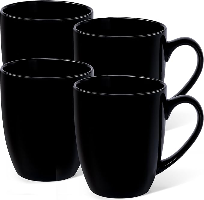 Urbanstrive 16 oz Large Coffee Mugs Set of 4 Ceramic Coffee Mug White Coffee Cups Tea Cups Idea Gift for Women Men House Warming Gifts New Home Office, Black 4 Pack