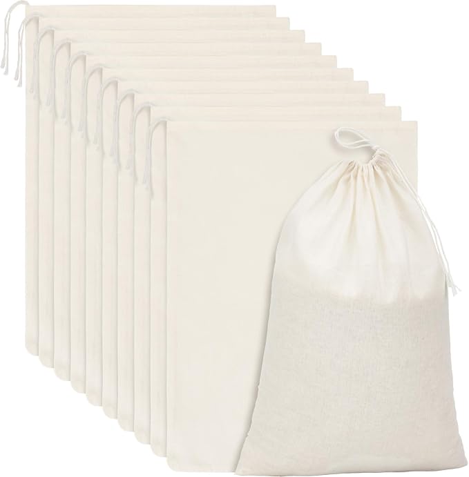 15 Packs Muslin Bags with Drawstring Canvas Large Storage Cloth Bags Bulk Cotton Reusable Grocery Sacks DIY Craft Sachet Sacks for Party Wedding Home Storage, Natural Color(13.8 x 10 Inches)