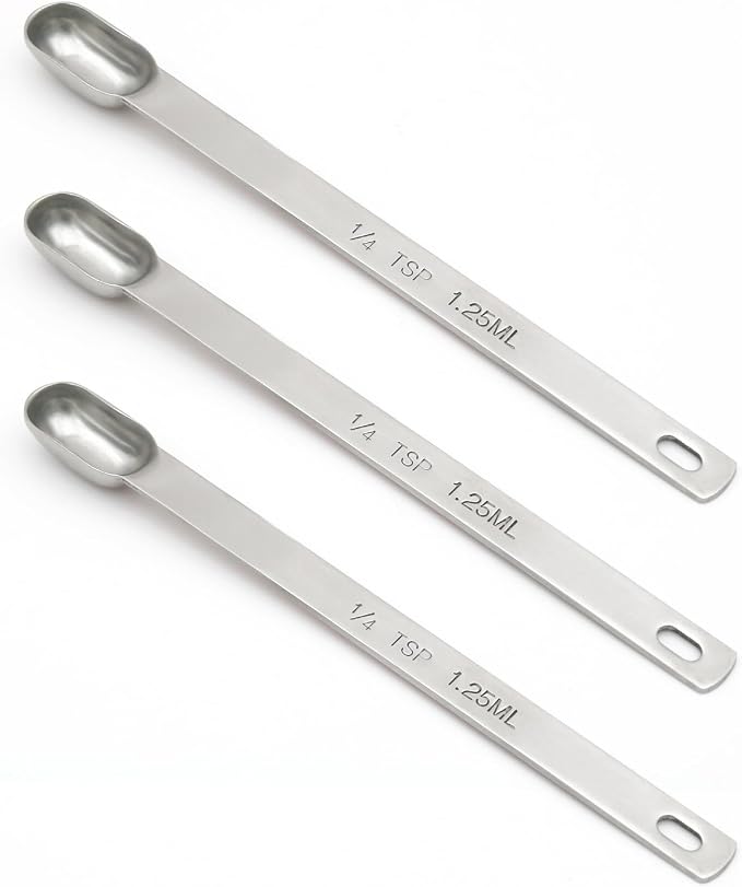 3PCS 1/4TSP(1.25ML) Measuring Spoon, Stainless Steel Long Handle Teaspoons | High Precision, Food-Grade Stainless Steel, ‌Rust-Free, Dishwasher-Safe, Easy-Read Markings, Multi-Purpose, Sturdy & Durable
