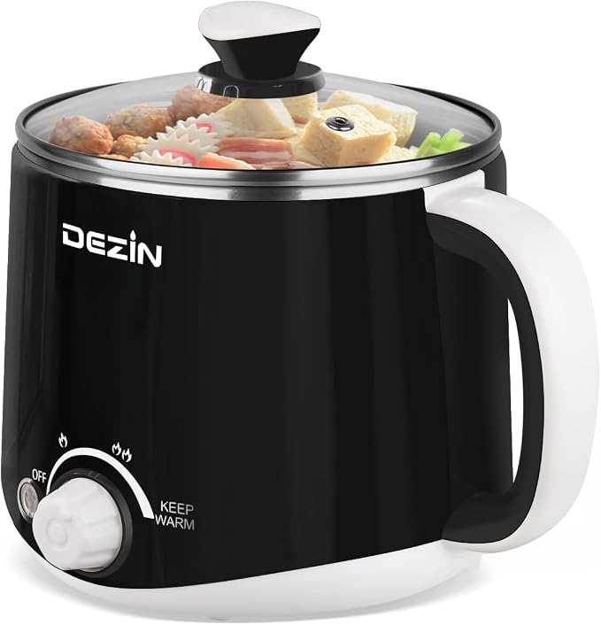 Dezin 1.6L Hot Pot Electric, Stainless Steel Electric Pot with Dual Power | Keep Warm, Noodles Cooker, for Egg, Pasta, Soup, Porridge & Oatmeal, Overheat & Boil-Dry Protection, Ideal for Dorm & Office