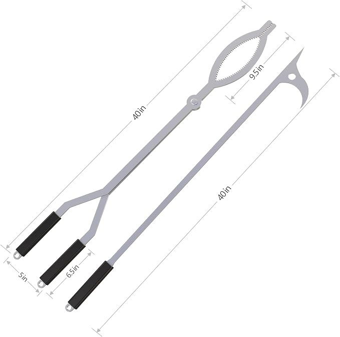 40in Fire Tongs and Fire Poker Set Stainless Steel | Firepit Tools Set Large Log Grabbers for Outdoor Fire Pit Bonfire Campfire Backyard Deck Indoor Fireplace Tools Set