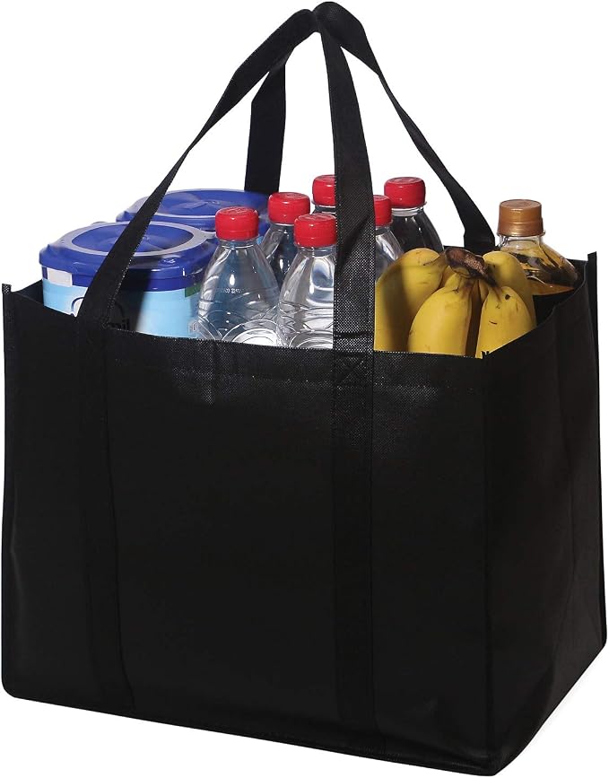 DIOMMELL Set of 10 Reusable Grocery Bags Extra Large Foldable Heavy Duty Shopping Tote Produce Bag with Reinforced Handles, Black