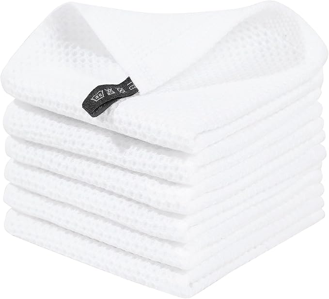 Homaxy 100% Cotton Waffle Weave Kitchen Dish Cloths 6-Pack, White | 12 x 12 Inches, Ultra Soft Absorbent Dish Towels, Quick Drying Dish Rags with Hanging Loop