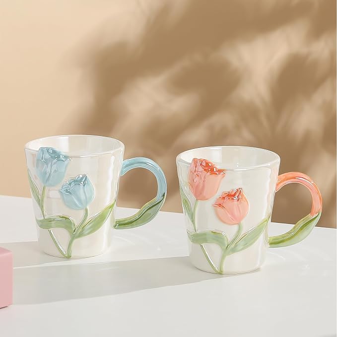 Espresso Cup11.8oz Funny Ceramic Coffee Mug for Women, Handmade Cute Tea Cup, Unique Gift for Mom Wife Best Friend, Home Office Use, Pink