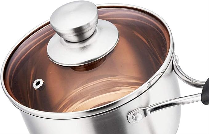 P&P CHEF 1 Quart Sauce Pan With Lid, Small Pot Saucepan for Milk, 1 Pc | Stainless Steel Saucepan, Small Sauce Pot for Cooking, Visible Glass Lid & Bakelite Heat-Proof Handles,Dishwasher Safe