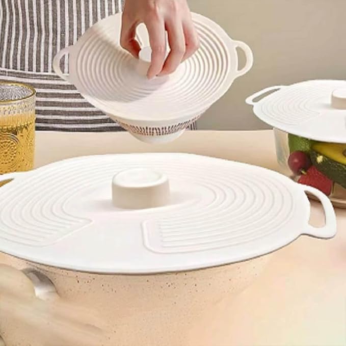 Elastic Heat-Resistant Bowl Covers, Cups, Cans, Jars & Silicone Stretch Lids for Food Storage in Fridge ，Food Grade Lid for Round Containers (beige)