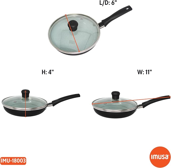 IMUSA 6.3 Inch Premier Cera Aluminum Gray Speckled Ceramic Egg Pan | Perfect for Single-serve Breakfasts and Snacks, Lightweight Aluminum Body, Cool-touch Handle, Glass Lid for Easy Monitoring
