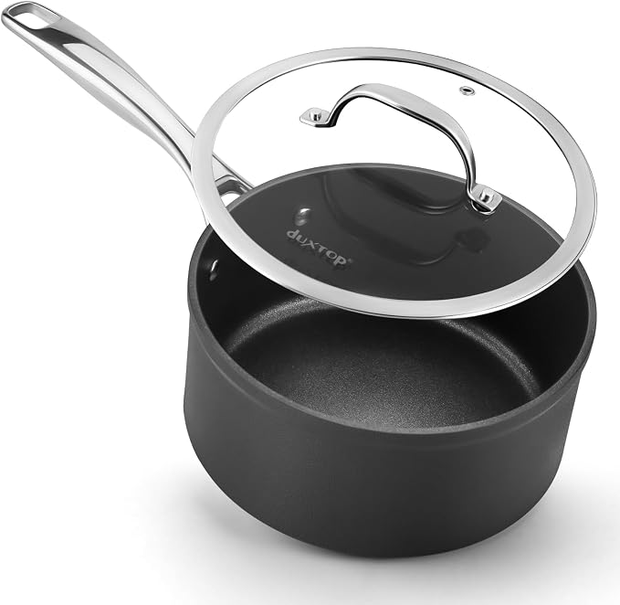 Duxtop Pro Hard Anodized Nonstick Sauce Pan with Lid 2 Quart | Induction Cooking Pot, Nonstick Coating Supports Easy Cleanup, Dishwasher & Oven Safe