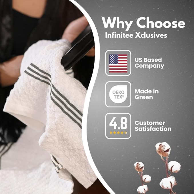 Infinitee Xclusives Kitchen Towels - 6 Pack - Cotton Dish Towel |15" x 25"| | 100% Cotton, Highly Absorbent Tea Towels - Lint Free, Soft, Durable & Quick Dry, Ideal for Drying Dishes & Kitchen Cleaning