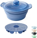 42oz Silicone Microwave Food Steamer with Steam Basket, Collapsible Steamer for Cooking Vegetable, Seafood, Dumplings, Rice Cooker, BPA Free Steam Pot with Handle & Lid, Dishwasher Safe (Dark Blue)