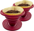 Attsky Collapsible Pour Over Coffee Dripper for Camping, 2-Pack, Red | Reusable Silicone Filter Holder for Travel & Backpacking, Brews 2+ Cups, Single-Cup Brewer, Compact Camp Coffee Maker Kit