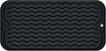 Silicone Dish Drying Mat, Non-Slip Easy Clean Sink Mat, Black, 12" x 6" | Quick-Dry Ridges, Large Heat-resistant Dish Drainer Mat for Kitchen Counter, Hangable & Roll-Up for Storage, Dishwasher Safe