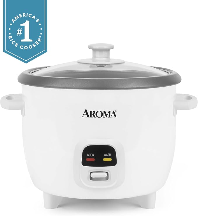 AROMA Rice Cooker, 3-Cup (Uncooked) / 6-Cup (Cooked), Small Rice Cooker, Oatmeal Cooker, Soup Maker, Auto Keep Warm, 1.5 Qt, White, ARC-393NG