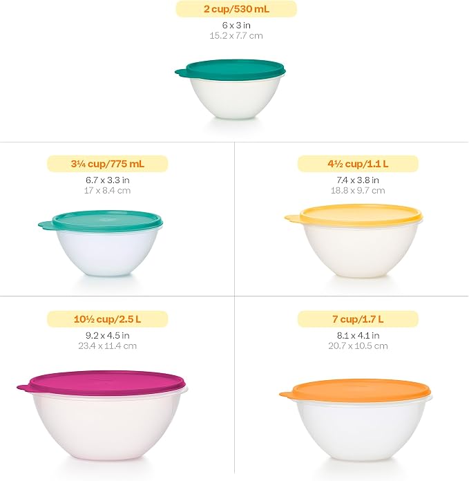 Tupperware Wonderlier 10-Piece Fauna Set (5 Bowls + 5 Lids) | Plastic Food Storage Mixing Bowl with Secure Lids, BPA Free Materials, & Dishwasher-Safe for Kitchen Storage or Meal Prep