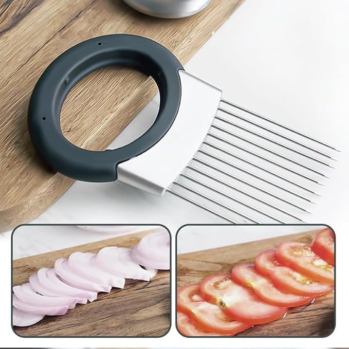 Stainless Steel Onion Slice Holder, Lemon Slicer Vegetable Cutter, Chopper Slicing Assistant Tool for Meat, Onion, Potato, Tomato Home Kitchen Tools (B-2 PCS)