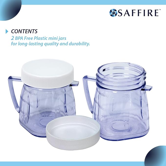 Replacement Mini 1-cup Plastic Jar by Saffire, fits most Oster Blenders (2 Pieces)