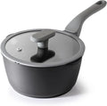 PRICUSIS Nonstick Saucepan with Lid, 2.7 Quart Non Toxic Pot with Pour Spouts, Full Coated, 100% Dishwasher Safe, Induction Compatible, PFOS & PFOA Free, Black Sesame