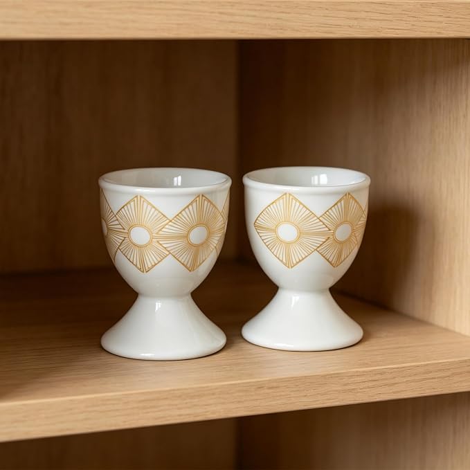 Cinf Ceramic Egg Cups, Set of 2, Art Deco Boiled Egg Holders for Breakfast | Set of 2 ceramic egg cups, classic white design, easy to clean, ideal for boiled eggs, breakfast serving and holiday gifting