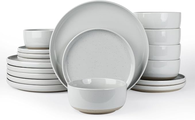 Famiware Milkyway 18-Piece Stoneware Dinnerware Set, Light Gray | Plates and Bowls for 6, Dishes Set for Everyday & Formal Use, Microwave & Dishwasher Safe, Chip & Scratch Resistant