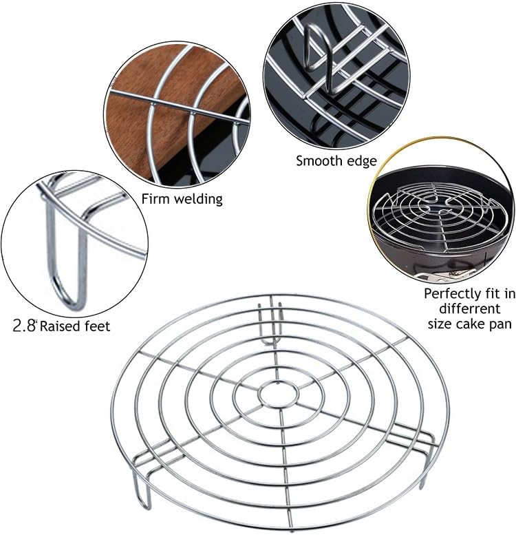 Round Cooling Racks Dia 10.2", 304 Stainless Steel Steamer Rack, Canning Rack, Cake Cooling Rack Circle Wire Cooling Rack for Air Fryer, Instapot, Cake Pans (Height 2.8",10.2"/26cm)