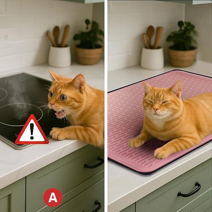 Stove Top Cover for Electric Stove - Food Grade Ceramic Stove top Cover, Silicone XXL Dish Drying Mat, Glass Cooktop Covers, Flat RV Range top Mats (Pink,30x21)