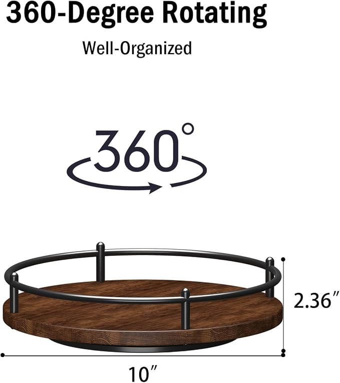 Lazy Susan Organizer：10 Inch Rotating Spice Rack Decor for Kitchen Countertop Round Wooden Turntable Holder for Dinning Room, Living Room, Home – Black