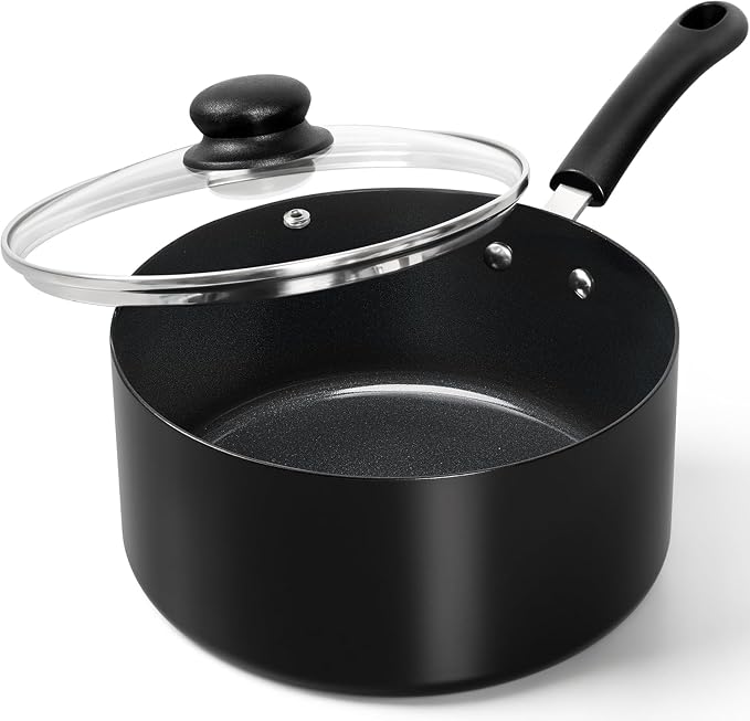 MICHELANGELO Nonstick Saucepan with Lid, Ceramic Sauce Pan Sets, Easy to Clean Sauce Pans, Multi-Purpose Cooking Pots, 4QT, Black