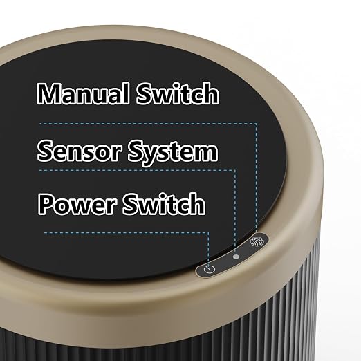 URALFA Bathroom Trash Can Automatic Touchless, Motion Sensor Trash Can | 2.8 Gal Bathroom Garbage Can with Lid, Smart Waterproof Trash Bin for Bedroom, Office, Restroom, Black and Gold