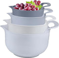 Mixing Bowls - 4 Piece Nesting Plastic Mixing Bowl Set with Pour Spouts and Handles - Non Slip Bottom and Measurement Markings (Light Gray)