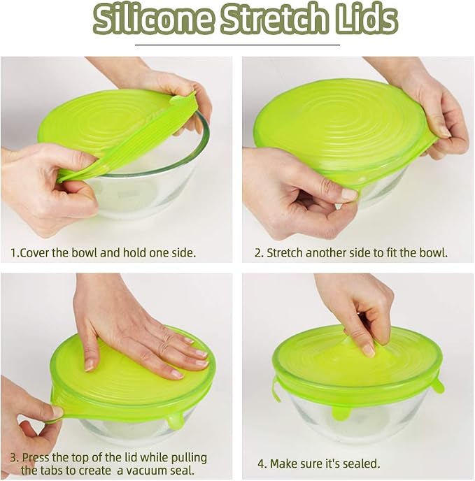 Webake Silicone Stretch Lids 12 Pack Reusable Expandable Lids (2.6" to 8.3") Fit Various Sizes of Container Tops, Bowls, Cups, Cans (Durable, Flexible)