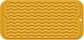 Silicone Dish Drying Mat, Non-Slip Easy Clean Sink Mat, Yellow, 12" x 6" | Quick-Dry Ridges, Large Heat-resistant Dish Drainer Mat for Kitchen Counter, Hangable & Roll-Up for Storage, Dishwasher Safe