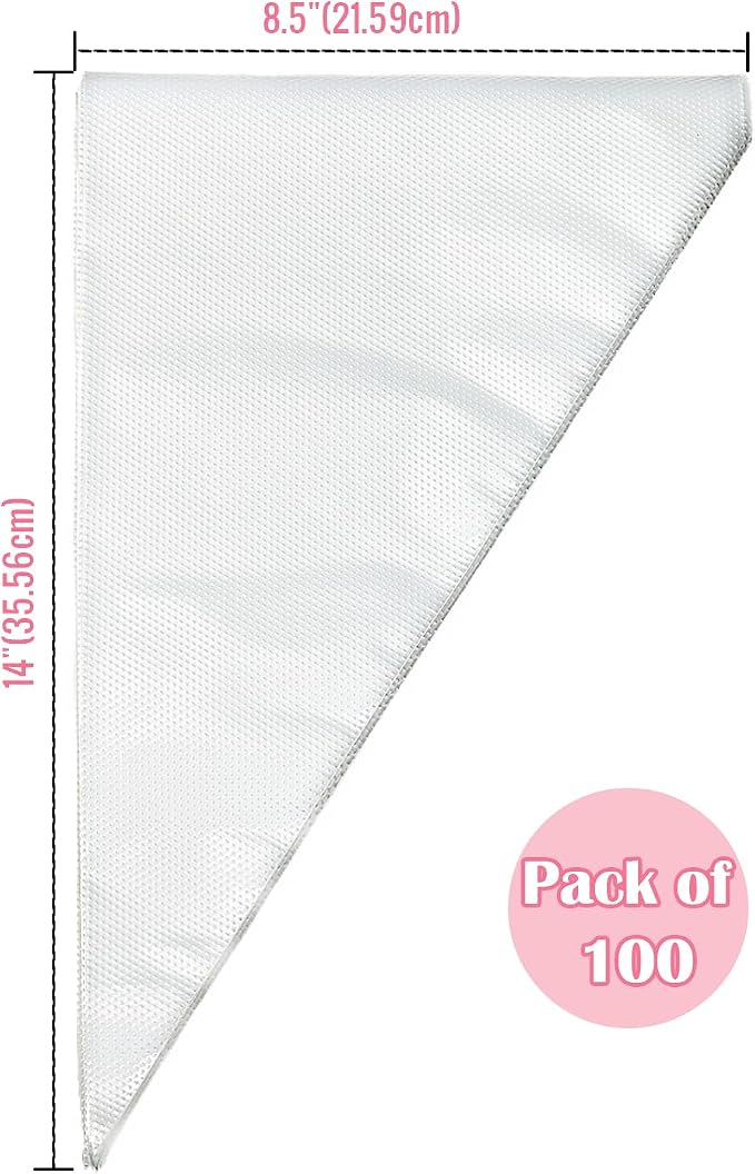 Tipless Piping Bags 14" Pastry Bags Flat Pack of 100 | Icing Piping Bag for Cake, Cream Frosting and Cookie Decoration, Clear