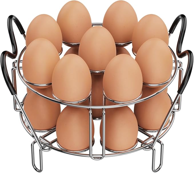 Instant Pot Egg Rack - Stackable 18 Egg Steamer, for 6/8 Qt Cooker | Stackable 18 Egg Capacity, Silicone Handles, 304 Stainless Steel, Easy Lift for 6/8 Qt Pressure Cooker, Dishwasher Safe