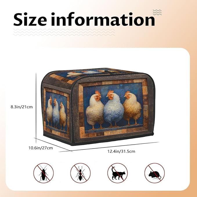 4 Slice Toaster Cover Rooster Animal Funny Toaster Covers Four Slice Wide Slot Waterproof and Dustproof Covers for Wide Slot Toasters and Small Appliances Kitchen Decor Gifts