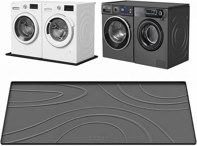 Washing Machine Drain Pan Silicone mat – 54x26.5 Inch Non-Slip Waterproof Washer Drip Tray, Anti-Vibration Soft Mat for Under Dryer or Washer, Floor Leak Protector for Laundry Room