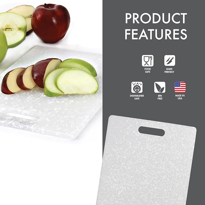 Dexas Classic Jelli Cutting Board with Handle, 8.5 by 11 inches, White Granite Pattern
