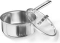 Cooker King 1.5QT Stainless Steel Saucepan with Tempered Glass Lid, Metal Utensils Safe, No Coating (PFAS/PFOA/PTFE Free), Dishwasher-Friendly, Oven-Safe Up to 900°F, Induction Ready