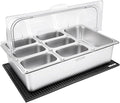 VEVOR Countertop Food Serving Display Container, Stainless Steel Food Salad Server Tray, Buffet Condiment Dispenser, Ice Cooled Rack with Clear Roll Top Cover, for Restaurant Hotel (1x1/3+6x1/9 Pan)
