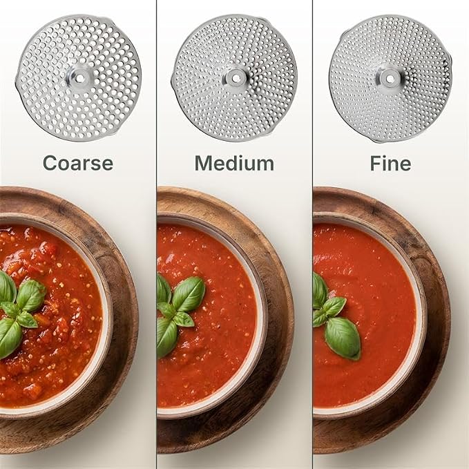 Hungry Artisan Stainless Steel Food Mill for Tomato Sauce & Canning | 3 interchangeable discs, ergonomic rotary hand crank; for applesauce, baby food, mashed potatoes & purees