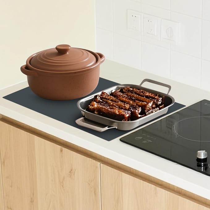 Silicone Heat Resistant Mats for Countertop, 2MM Extra Thick, 18.9*14.57 In | Silicone Mat for kitchen Counter, Non Slip Hot Pad, Waterproof , Suitable for Airfryer, Microwave, Coffee Maker, Black