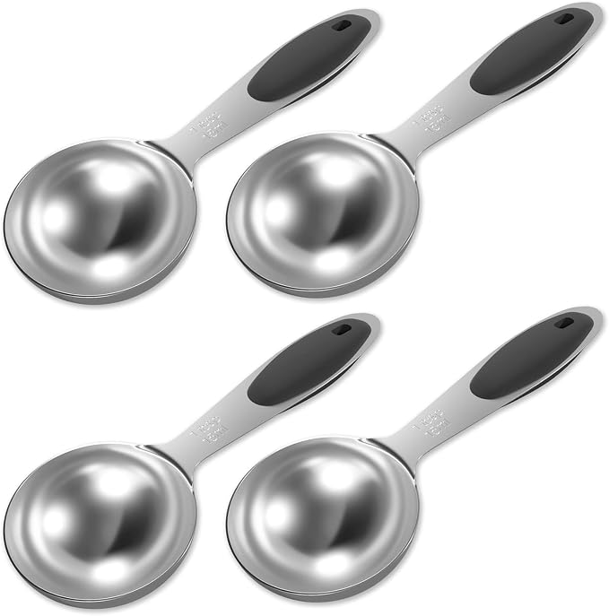 4PCS 1Tbsp(15ml, 1/2oz) Measuring Spoon, Stainless Steel Measure Scoop | Accurate, BPA-Free, Dishwasher Safe, Silicone Grip, Engraved Marking, Kitchen Essential