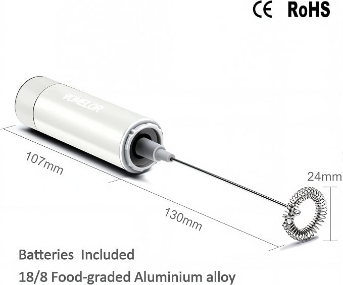 Electric Milk Frother Handheld,Travel Coffee Drink Mixer Batteries Included, 304 Stainless Steel Whisk for latte Cappuccino,Bulletproof Coffee Hot Chocolate,Egg White