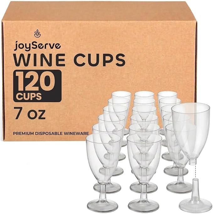 7 Oz Clear Disposable Plastic Wine Glasses (120-Pack) BPA-Free Stemmed Cups | Reusable Party Cups for Outdoor Parties, Weddings, Toasts, Wine, Cocktails, Drinks, Catering, Receptions & Celebrations