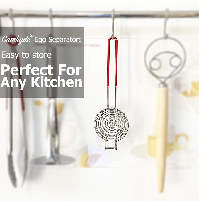 CAMKYDE Egg Separator Food Grade Stainless Steel Egg Yolk White Separation Tool (Red)