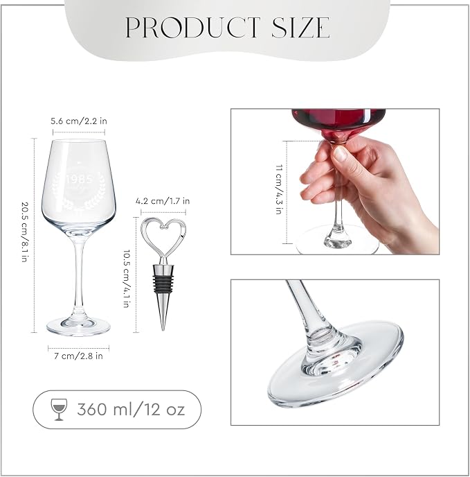 AW BRIDAL Funny 40th Birthday Gifts for Women or Men, Personalized 1985 Vintage Wine Glass Gift Set for Birthday Party Decro Favors, Born in 1975 Gifts for Mom Dad Wife Husband Friends Coworkers