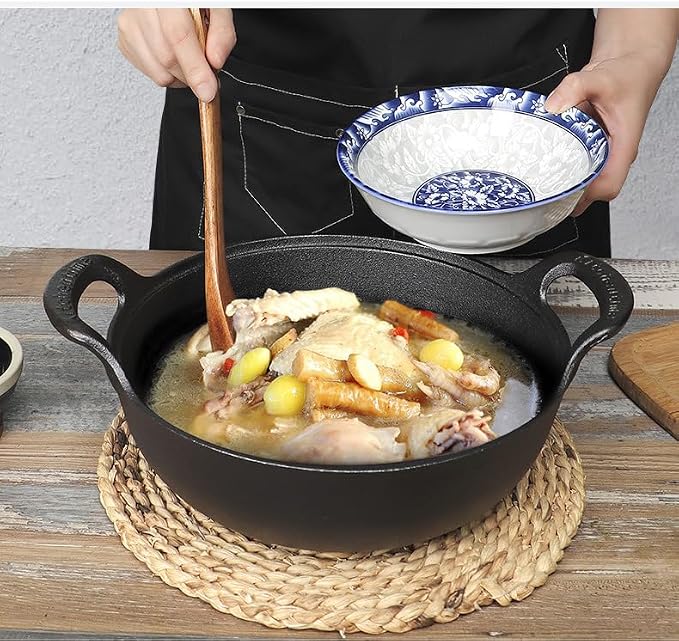 Cast Iron Wok with Dual Handle, Pre-Seasoned Stir-Fry Pans (Wok with Lid 11 inch)