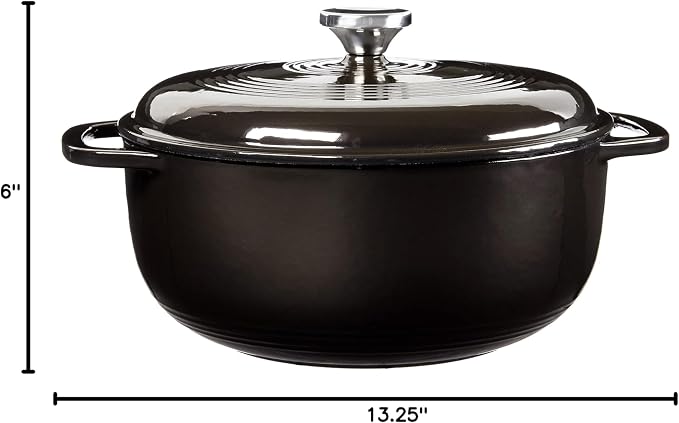 Lodge Essential Enamel Cast Iron Dutch Oven 6 Quarts - Perfect for Bread Baking, Braising, Marinating & Slow Cooking, Features Moisture-Sealing Lid & Dual Handles, Kitchen Essentials, Midnight Chrome