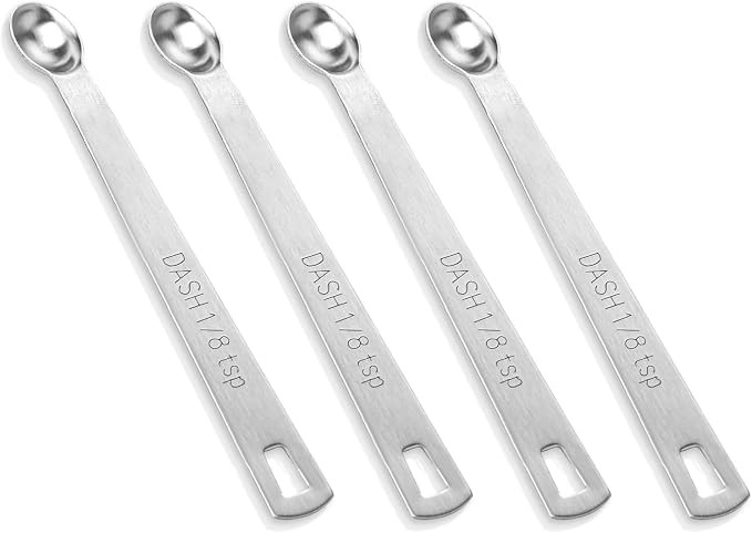 4 PCS 1/8 Teaspoon (1/8 Tsp | 0.625 mL | 0.625 cc) Single Measuring Spoon, Stainless Steel 1/8 Tsp Small Measuring Spoon Mini Measuring Spoons