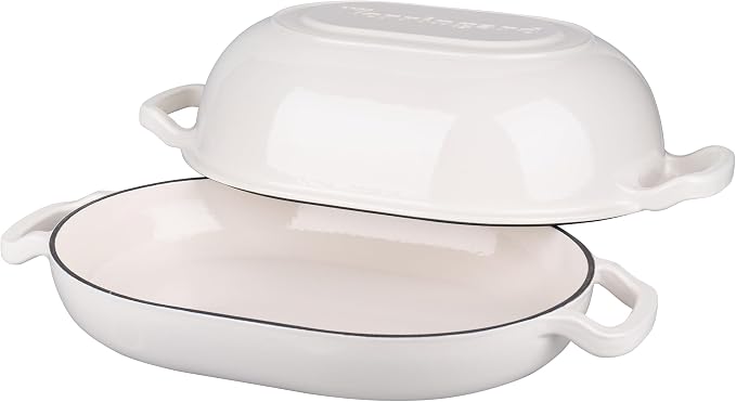 VORRINGARD Enameled Cast Iron Sourdough Bread Oven, Dutch Oven, Loaf Cast Iron Bread Pan for Homemade Bread Baking, Meatloaf Pan with Lid, 7QT, White